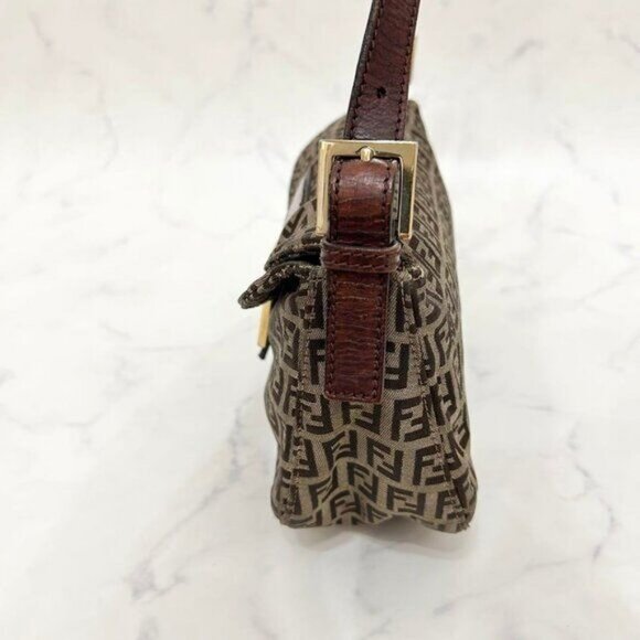 Authentic FENDI Mamma Zucca Zucchino Bucket Baguette Tan Gold Flap Bag Purse - Picture 7 of 15